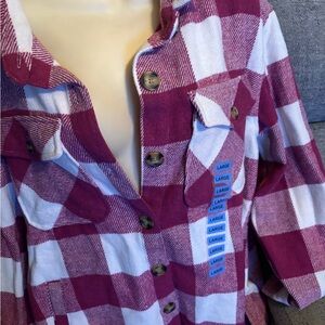 Burgundy and White Plaid Shirt